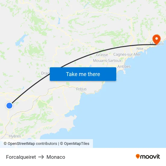 Forcalqueiret to Monaco map