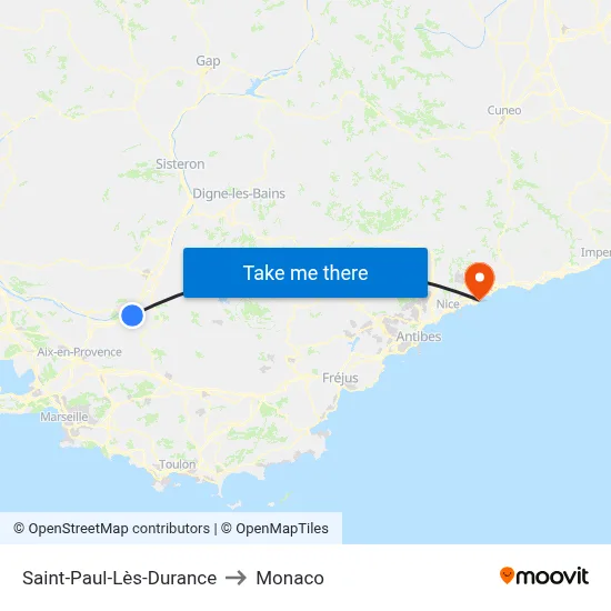 Saint-Paul-Lès-Durance to Monaco map