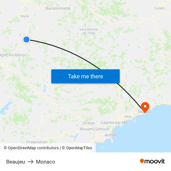 Beaujeu to Monaco map