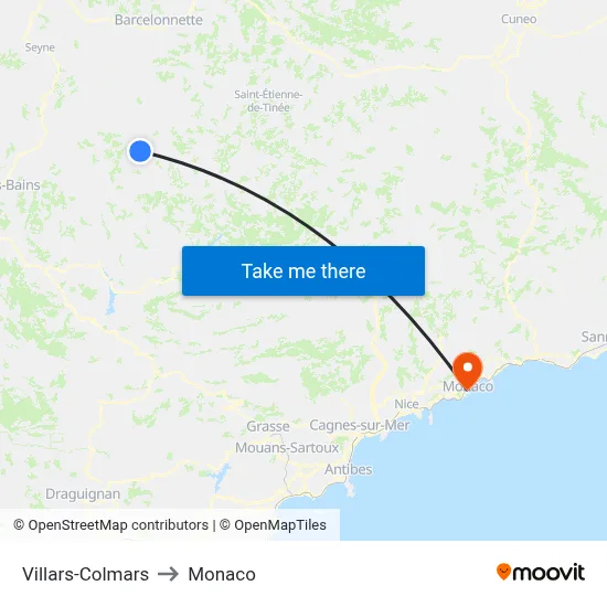 Villars-Colmars to Monaco map