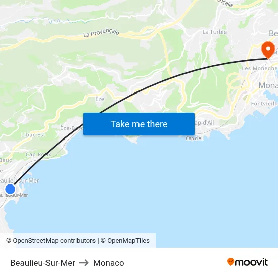 Beaulieu-Sur-Mer to Monaco map