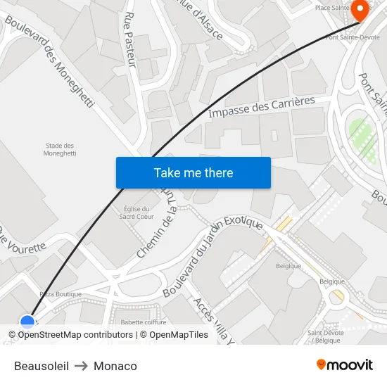 Beausoleil to Monaco map