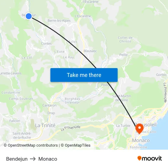 Bendejun to Monaco map