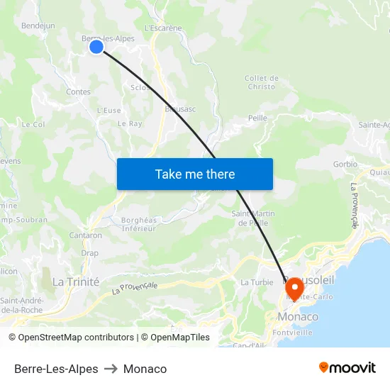 Berre-Les-Alpes to Monaco map