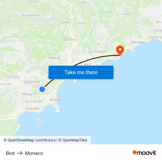 Biot to Monaco map