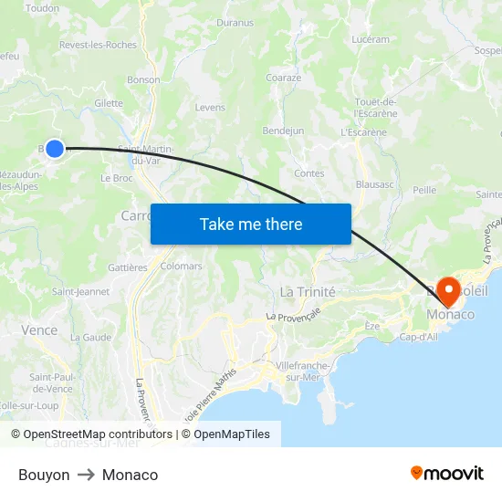 Bouyon to Monaco map