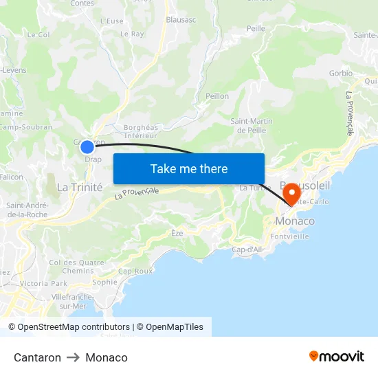 Cantaron to Monaco map