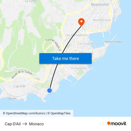Cap-D'Ail to Monaco map