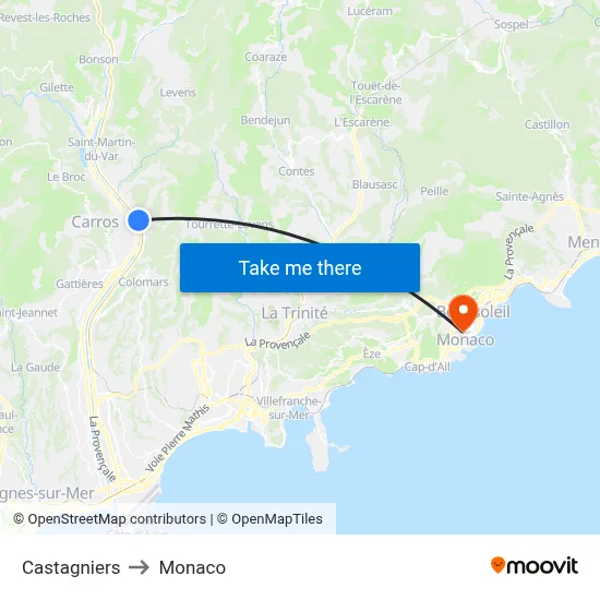 Castagniers to Monaco map