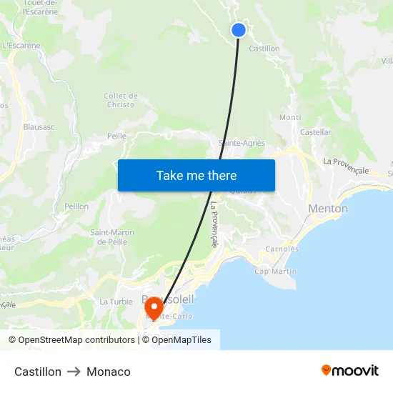 Castillon to Monaco map