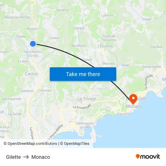 Gilette to Monaco map