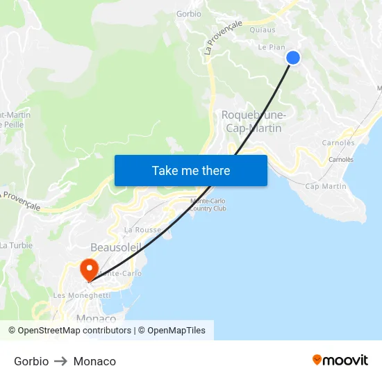 Gorbio to Monaco map
