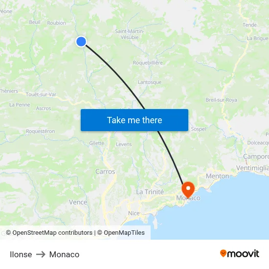 Ilonse to Monaco map