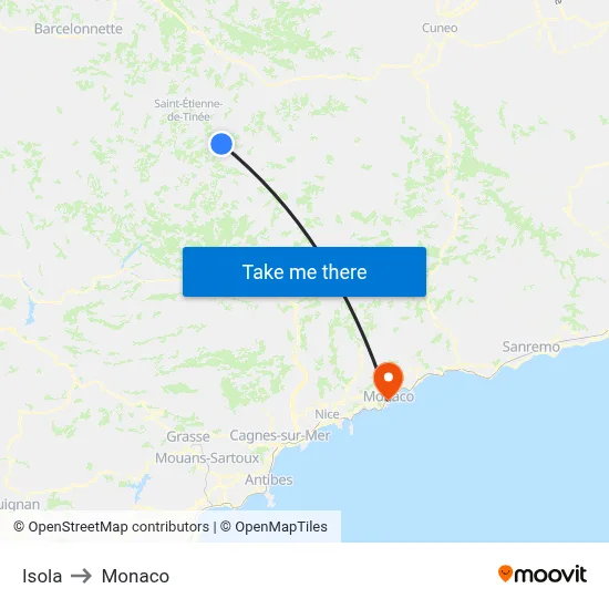 Isola to Monaco map