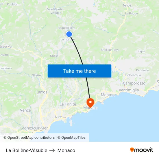 La Bollène-Vésubie to Monaco map