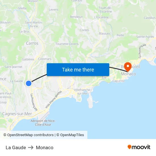 La Gaude to Monaco map
