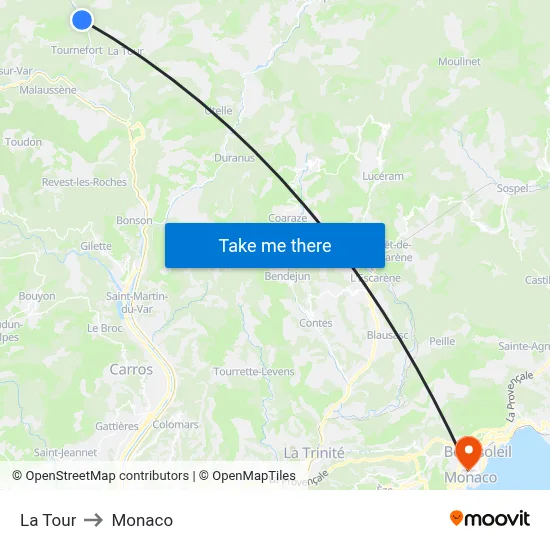 La Tour to Monaco map