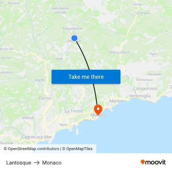 Lantosque to Monaco map