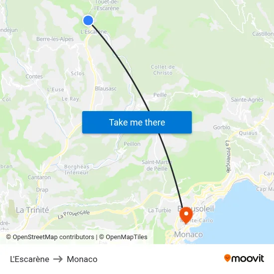 L'Escarène to Monaco map