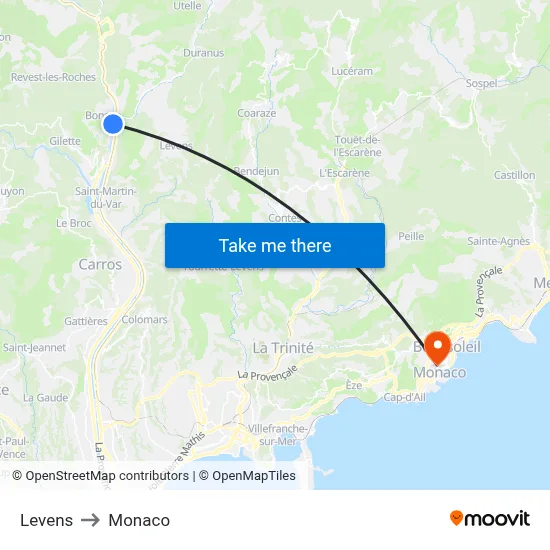 Levens to Monaco map