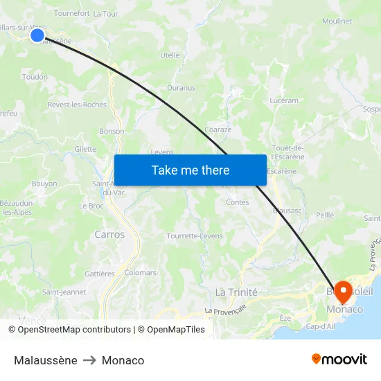 Malaussène to Monaco map