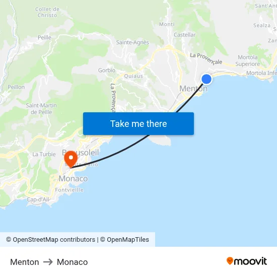 Menton to Monaco map