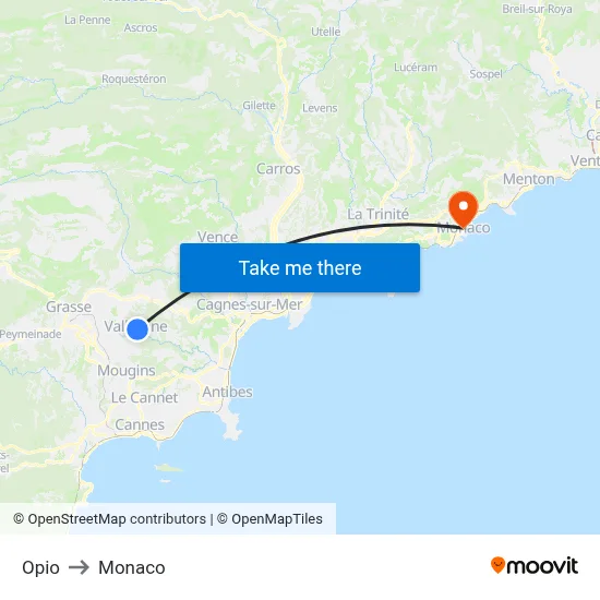 Opio to Monaco map