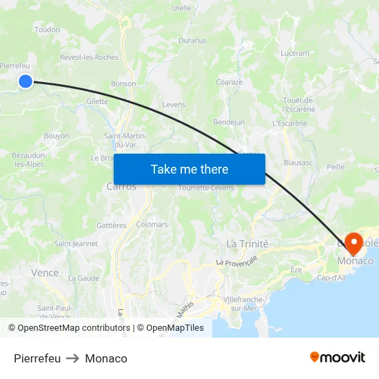 Pierrefeu to Monaco map