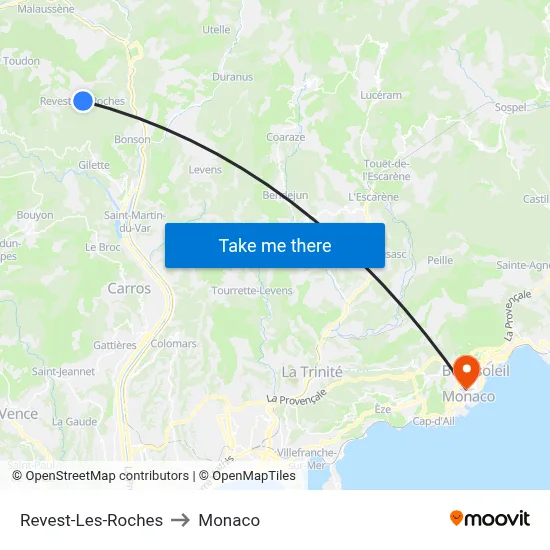 Revest-Les-Roches to Monaco map