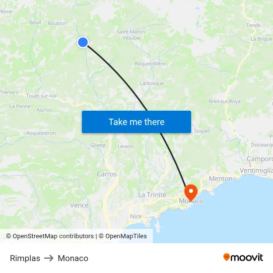 Rimplas to Monaco map