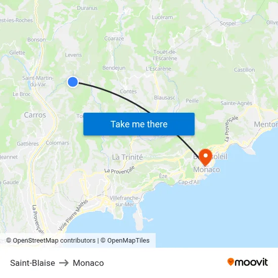Saint-Blaise to Monaco map