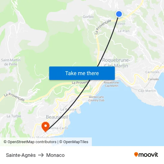 Sainte-Agnès to Monaco map