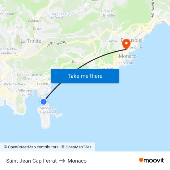 Saint-Jean-Cap-Ferrat to Monaco map