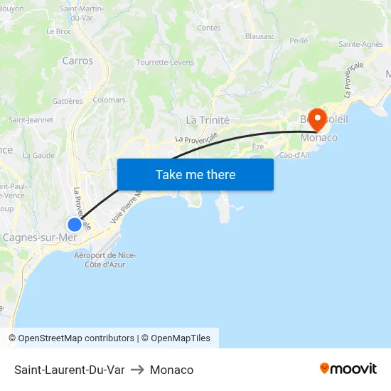 Saint-Laurent-Du-Var to Monaco map