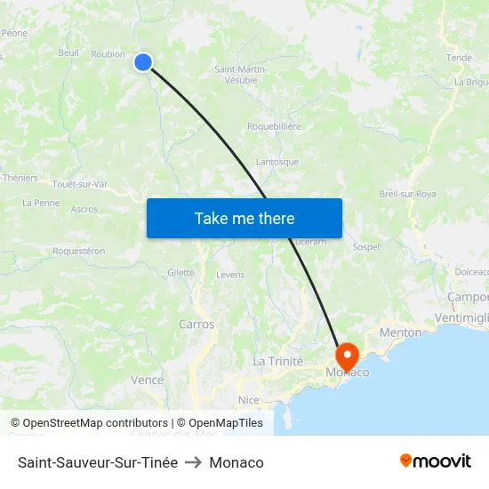 Saint-Sauveur-Sur-Tinée to Monaco map