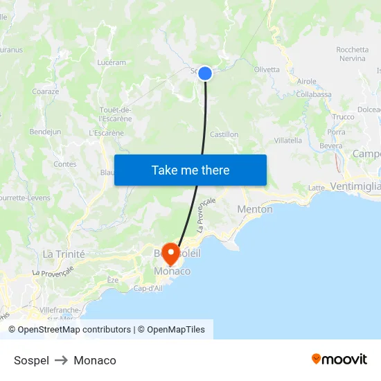 Sospel to Monaco map