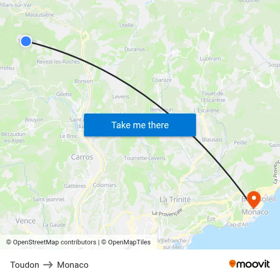 Toudon to Monaco map
