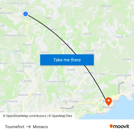 Tournefort to Monaco map