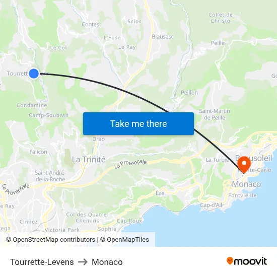 Tourrette-Levens to Monaco map