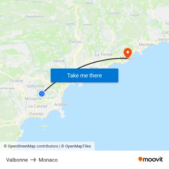 Valbonne to Monaco map