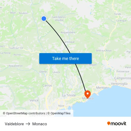 Valdeblore to Monaco map