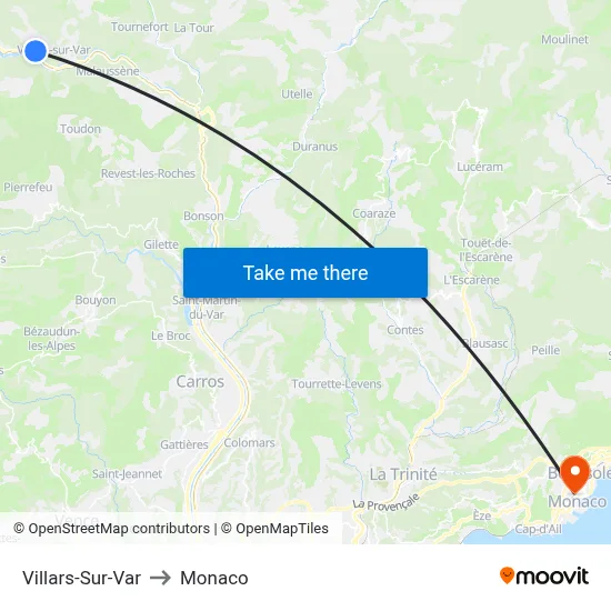 Villars-Sur-Var to Monaco map