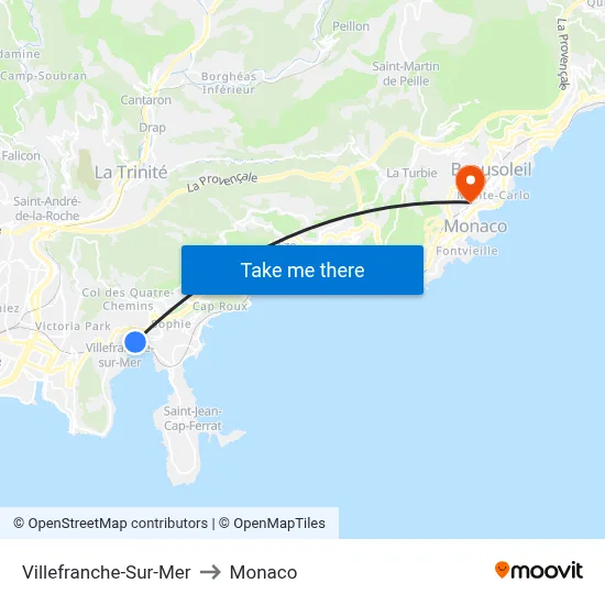 Villefranche-Sur-Mer to Monaco map