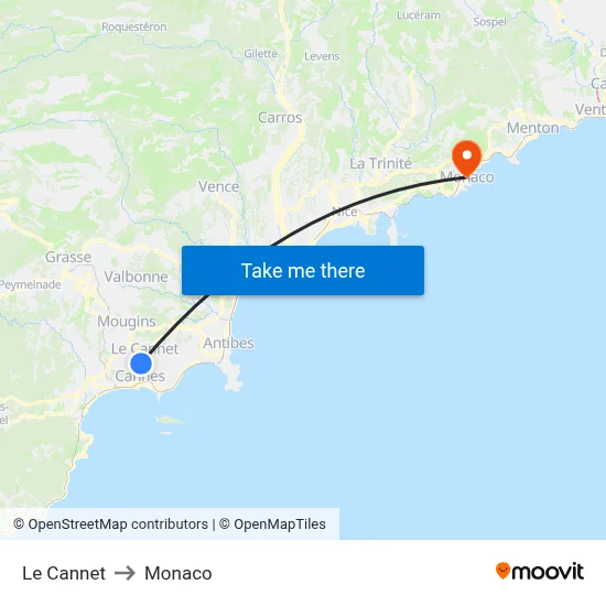 Le Cannet to Monaco map