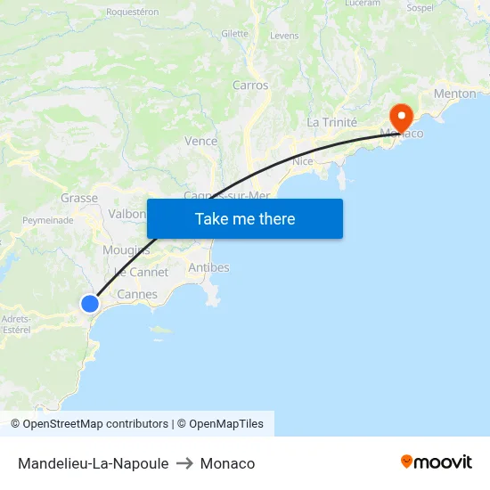 Mandelieu-La-Napoule to Monaco map