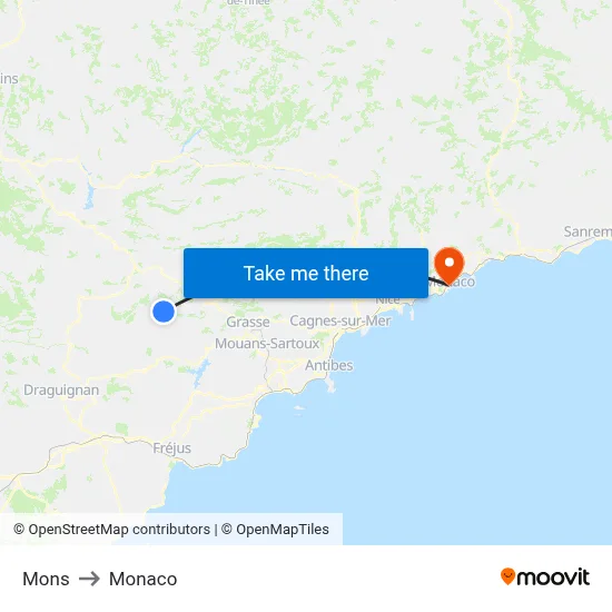 Mons to Monaco map