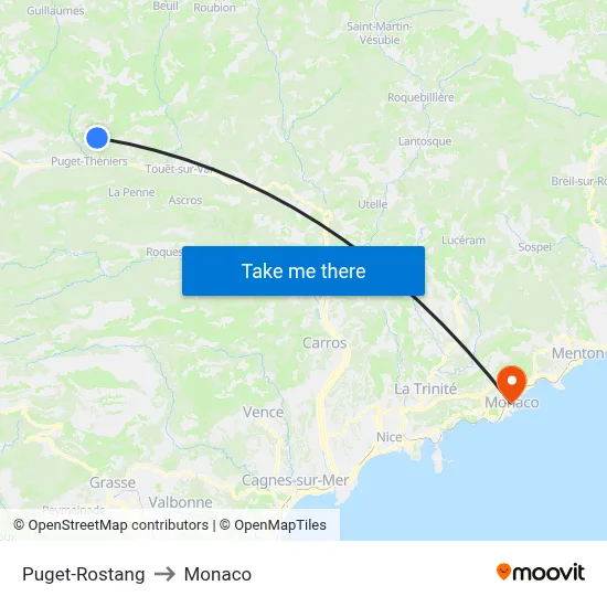Puget-Rostang to Monaco map