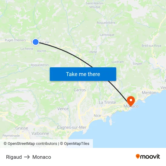 Rigaud to Monaco map