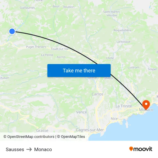 Sausses to Monaco map