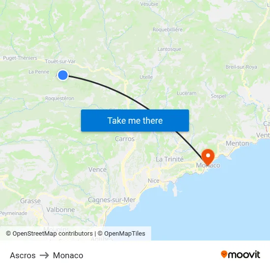 Ascros to Monaco map